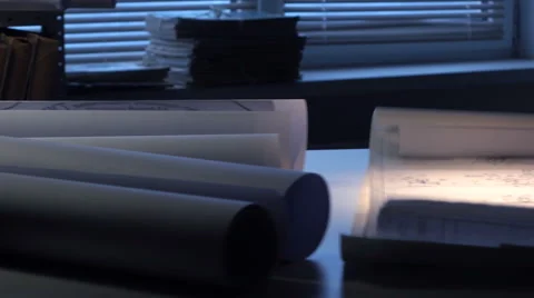 Desktop engineer with drawings. Stock Footage 58817139