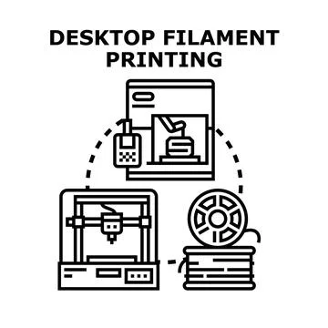 Desktop filament printing concept creating plastic objects Illustrazione stock