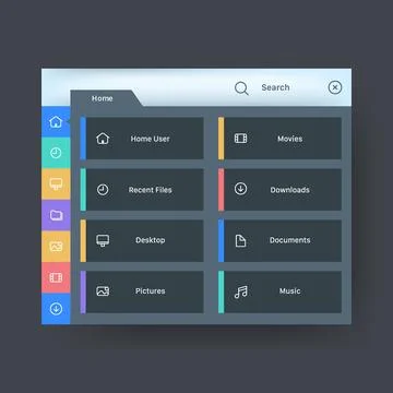 Desktop file explorer user interface vector with folders and clean layout, .. Illustrazione stock
