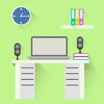 Desktop, flat design, office interior Stock Illustration