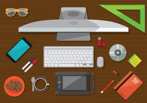 Desktop flatlay Stock Illustration