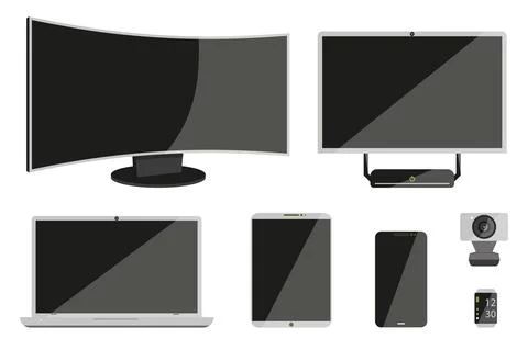 Desktop gadget device mobile pc technique flat set Stock Illustration