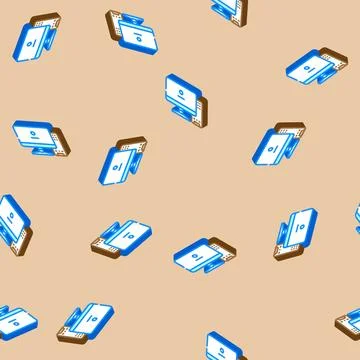 Desktop gaming pc isometric icon seamless pattern Stock Illustration