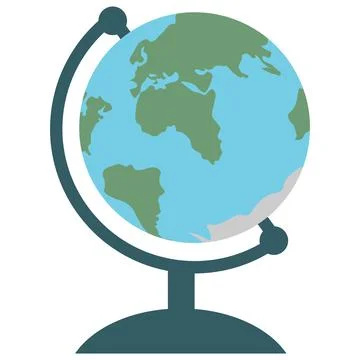 Desktop globe icon, flat design. Colorful sphere with world map of Earth. Iso Stock Illustration