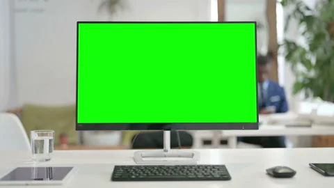 Desktop with Green Chroma Key Screen, Zoom In Stock Footage 146479455