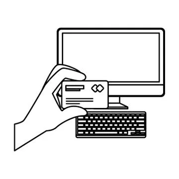 Desktop with hand using credit card ecommerce icon イラスト素材