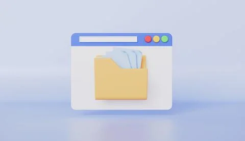 Desktop Interface Window with File Folder, Open Folder Icon, Yellow Folder Stock Illustration