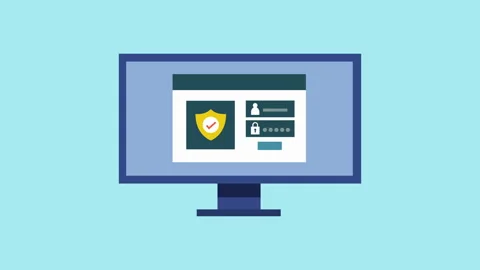 Desktop Internet security system protecting user data 2d with alpha matte Stock Footage 336039333