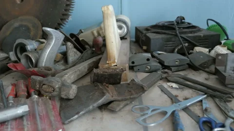 Desktop Joiner, Carpenter With A Working Tools Stock Footage 99489181