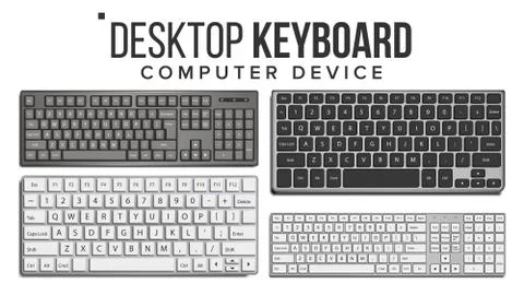 Desktop Keyboard Set Vector. Wireless Modern Plastic Tool. Top View. Isolated イラスト素材