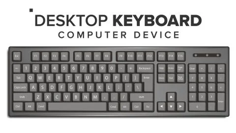 Desktop Keyboard Vector. 3D Realistic Classic Computer Keyboard Mockup. Isola Stock Illustration