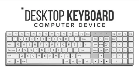 Desktop Keyboard Vector. Top View. Modern Device. QWERTY Alphabet. Isolated O イラスト素材