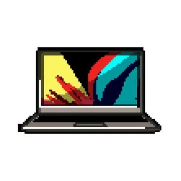 Desktop laptop computer pixel art vector illustration Stock Illustration