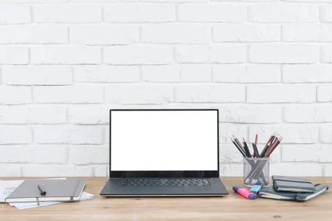 Desktop with laptop office elements desktop with laptop office elements Co... Stock Photos
