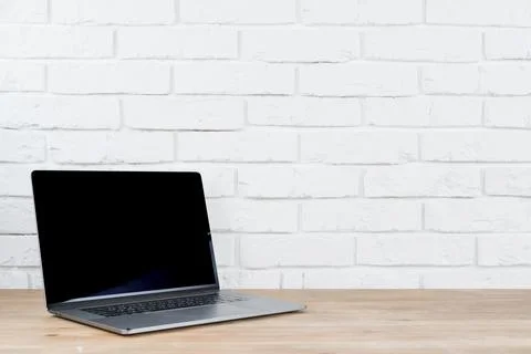 Desktop with laptop office elements Stock Photos