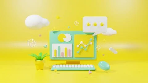 A desktop made up of 3D objects. Front angle. Stock Illustration