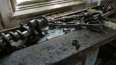 Desktop Mechanic With A Working Tools In The Workshop. Cluttered Desktop. Stock Footage 104760601