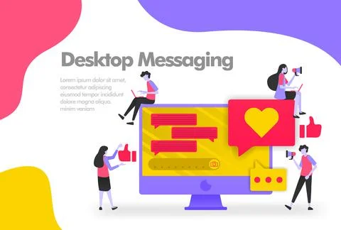 Desktop Messaging Illustration Concept, send and receive messages. Modern fla Stock Illustration