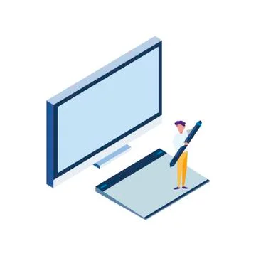 Desktop with mini people workers Illustrazione stock