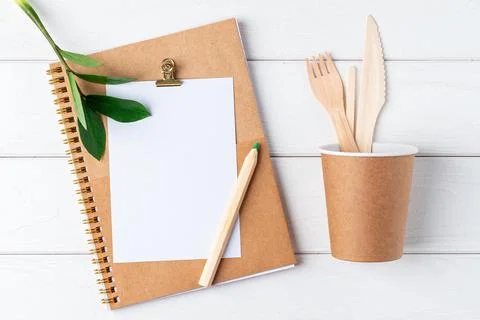 Desktop mockup notepad. Zero waste, eco organic concept Stock Photos