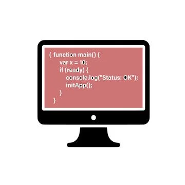 Desktop monitor displaying computer programming code script on screen Illustrazione stock
