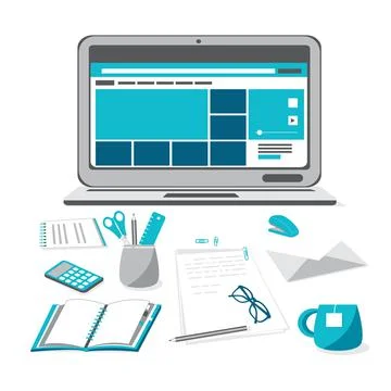 Desktop near the computer Stock Illustration