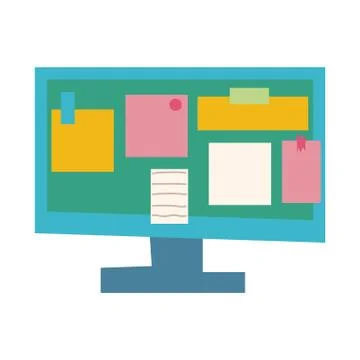 Desktop with notes flat style icon Stock Illustration