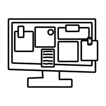 Desktop with notes line style icon Ilustración de archivo