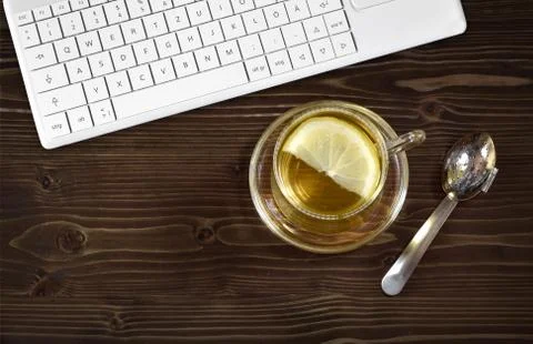 Desktop office work tea lemon winter fruit relax Stock Photos