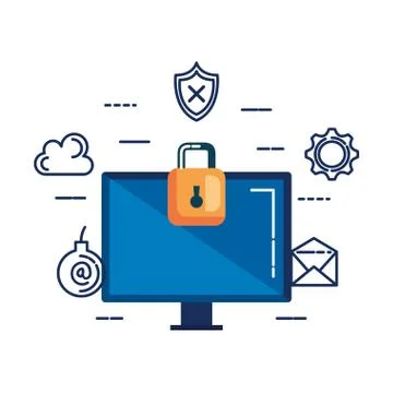Desktop with padlock and security icons イラスト素材