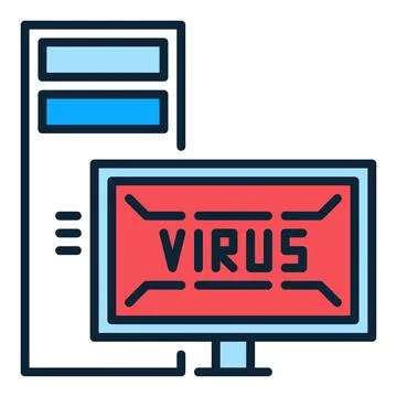 Desktop PC and Virus vector Viruses colored icon or sign Stock Illustration