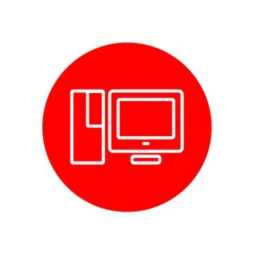Desktop PC Computer Set Office Outline Red Icon Illustration Design Stock Illustration