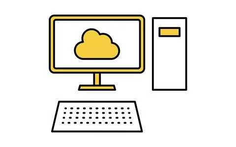 Desktop PC connected to cloud line icon with cloud and desktop computer Illustrazione stock
