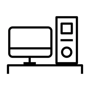 Desktop PC icon line isolated on white background. Black flat thin icon on .. Stock Illustration