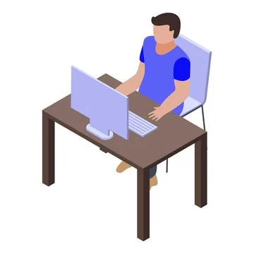 Desktop pc kid programming icon, isometric style Stock Illustration
