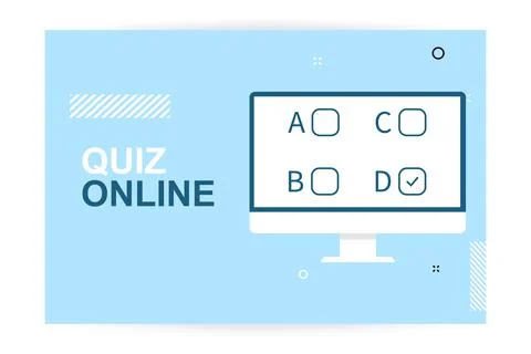 Desktop PC with online survey. Form checklist on screen. Banner Stock Illustration