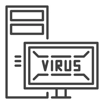 Desktop PC with Virus on Screen vector Viruses icon or symbol in outline styl Stock Illustration