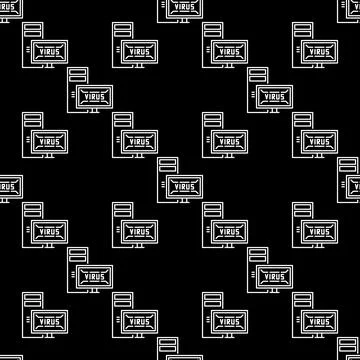 Desktop PC with Virus on Screen vector Viruses seamless pattern in outline .. Stock Illustration