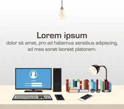 Desktop personal computer set on a work table Stock Illustration