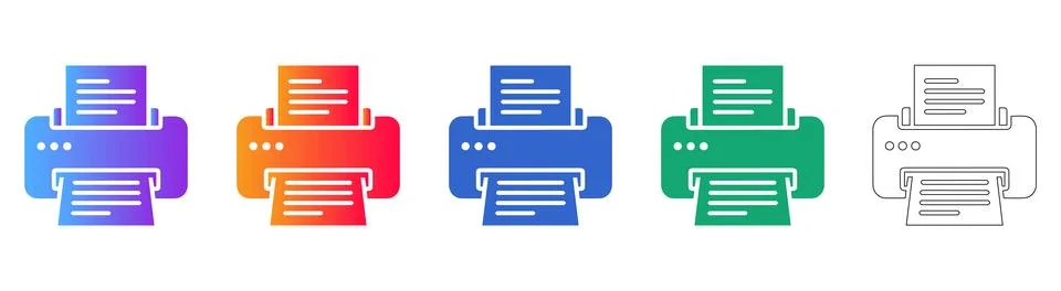 Desktop Printer Document Vector Icon Set Stock Illustration