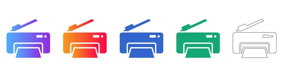 Desktop Printer Icons in Gradient and Line Styles Ilustração Stock