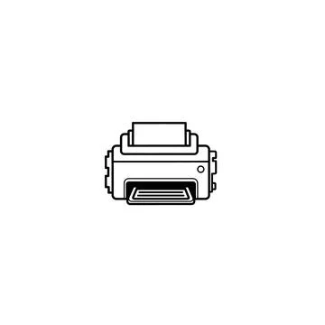 Desktop printer line art icon with paper on white background Stock Illustration