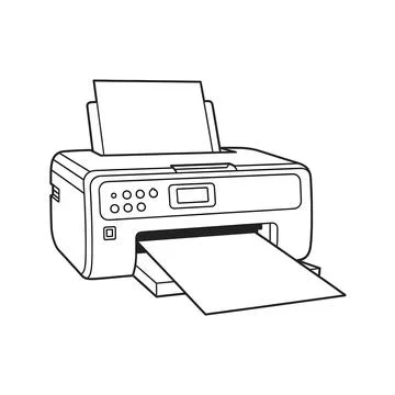 Desktop printer with paper coming out line coloring page Illustrazione stock