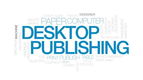 Desktop publishing animated word cloud, text design animation. Kinetic Stock Footage 81533337