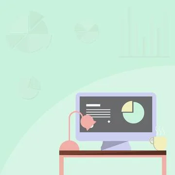 Desktop Resting On A Table Beside Coffee Mug And Light Lamp Showing Work Process Stock Illustration
