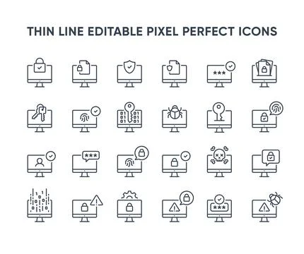 Desktop security vector thin line icons Stock Illustration