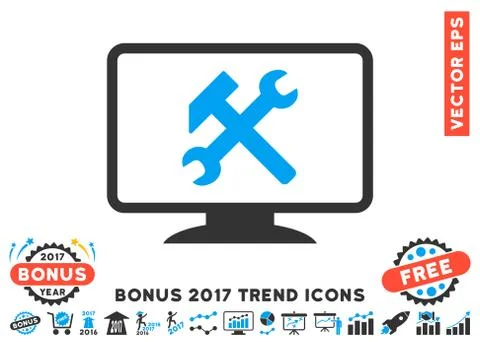 Desktop Settings Flat Icon With 2017 Bonus Trend Illustrazione stock