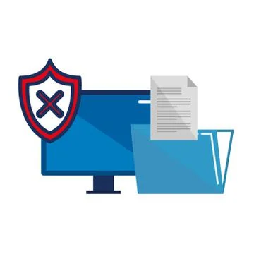 Desktop with shield and folder documents Stock Illustration