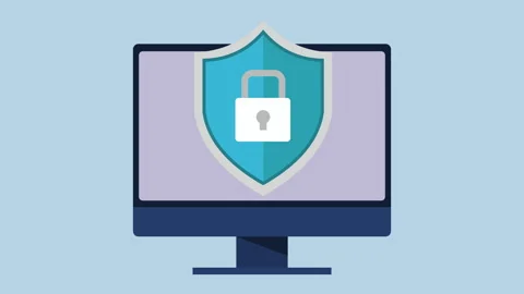 Desktop with shield cyber security 2d Animation with Alpha Matte Stock Footage 335608048