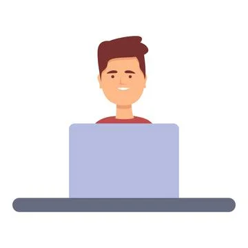 Desktop study icon cartoon vector. Computer boy 스톡 일러스트